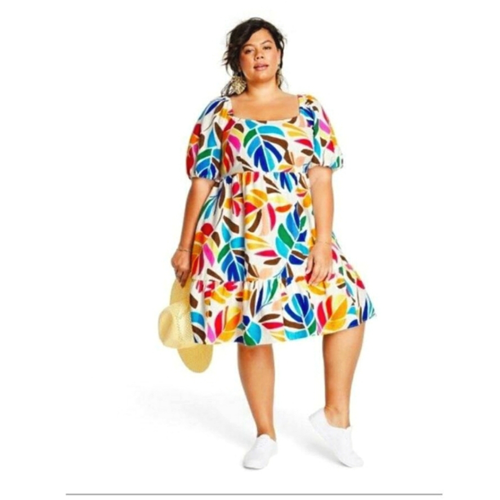 NWT Tabitha Brown 1X Colorful Leaf Print Women's Dress